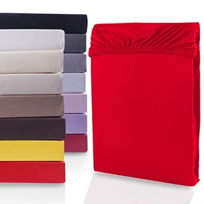 Afbeelding van DecoKing hoeslaken 100 x 200 cm 120 rood jersey 100% katoen boxspringbed Nephrite