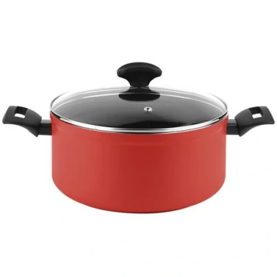Image de Casserole Induction 20cm Aluminium Forgé Antiadhésif sans PFOA Couvercle Verre FAGOR Maxima Rouge