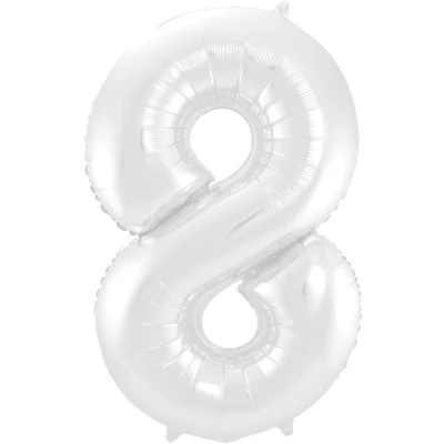 Afbeelding van Folie ballon cijfer 8 Mat Wit Metallic 86cm