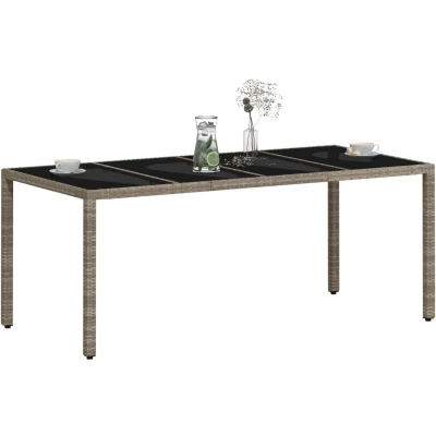 Afbeelding van Tuintafel met glazen blad 190x90x75 cm poly rattan lichtgrijs