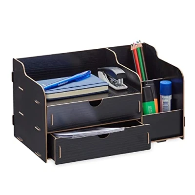 Afbeelding van Relaxdays bureau organizer met lades pennenbak pennenhouder moderne desk zwart