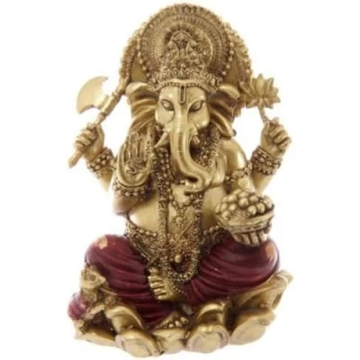 Afbeelding van Gouden en rode Ganesh standbeeld 16 cm