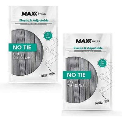 Afbeelding van MAXX laces Elastische veters zonder knopen, rubber, flexibel, plat, comfortabel, eenvoudig, elegant comfort en stevige grip, veters, ideaal voor sneakers, schoenen, Duopack grijs