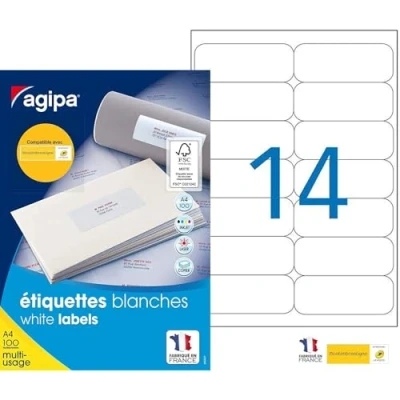 Afbeelding van agipa 118986 universele etiketten, 99,1 x 38,1 mm, wit