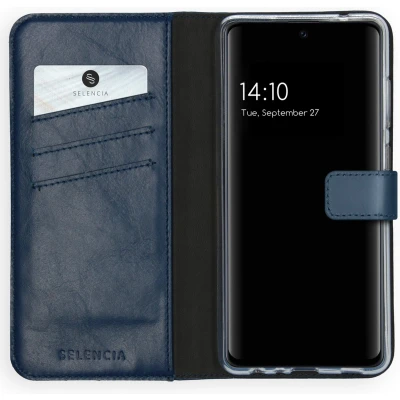 Afbeelding van Selencia Hoesje Geschikt voor Samsung Galaxy A72 Met Pasjeshouder Echt Lederen Bookcase Blauw