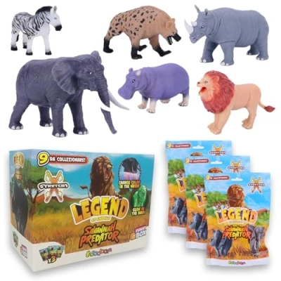 Afbeelding van Sbabam FUNNY BOX Legend of Animals Savannah Predator, dierenspeelgoed voor kinderen, 3 delig, kiosk kinderspellen, zachte rekbare poppen je kunt leeuw, olifant, zebra en anderen vinden