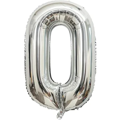 Afbeelding van ballon verjaardag 0 jaar zilver 101 cm cijfer decoratie feestdecoratie vliegt dankzij helium