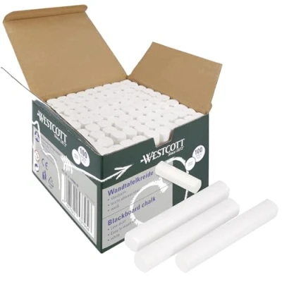 Image de Westcott E 744986 00 Lot de 100 craies blanches opaques 1,2 cm avec peu poussière et faciles à essuyer 8,5 long