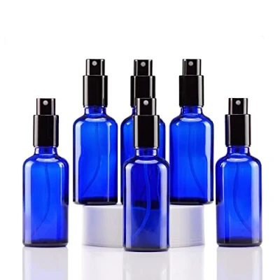 Afbeelding van Yizhao 50 ml blaue Glas Sprühflasche, leere feine Sprühflaschen mit Metallkappe für Reinigung, Aromatherapie, Diffusor ätherische Öle, Massage, Haare, Haustiere, 6 Stück