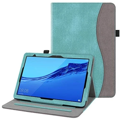 Afbeelding van FINTIE beschermhoes voor Huawei MediaPad T5 10 10,1 inch Verstelbare met kaartvak, houder tablet in meerdere hoeken, denim turquoise