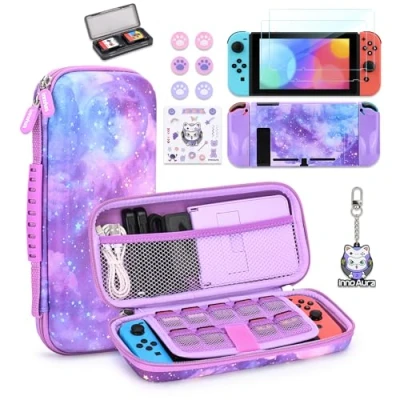 Afbeelding van innoAura Draagtas voor Switch, 14 in 1 NS Switch accessoireset met beschermhoes beschermfolie gaming opslag, joystick doppen