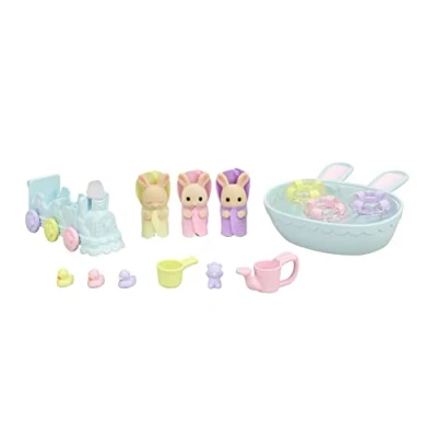 Image de Figurines Sylvanian Families Les triples Lapin Crème et accessoires de bain