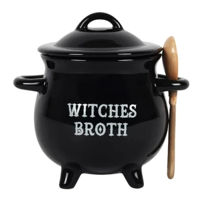 Afbeelding van Attitude Holland Soepkom Witches Broth Cauldron with Broom spoon Zwart