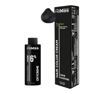Afbeelding van Femmas Haarkleurset Medium Brown Ash 4.1 100 ml + oxy crème 6% Permanente haarkleuring ontwikkelaar Zacht en duurzaam Haarverf