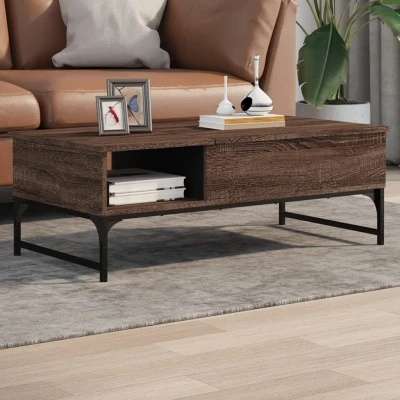 Afbeelding van Salontafel 100x50x35 cm bewerkt hout en metaal bruin eikenkleur
