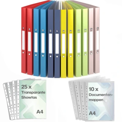 Afbeelding van ACROPAQ 12 x Ringmap A4 Incl. 10 documentenmap en 25 showtas, Met 2 ringen, Rugbreedte 2,2 cm, Zomer, &#039;Nature&#039; kleurencollectie Multomap, Ringband, Ordner