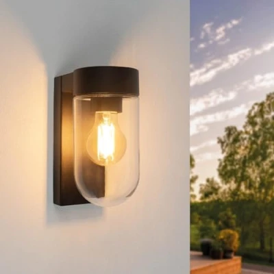 Afbeelding van Ledvion LED Wandlamp met Sensor, E27 Fitting, IP44 Spatwaterdicht, Zwart, Buitenlamp, Wand Lamp Buiten