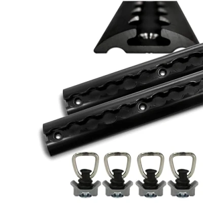 Afbeelding van Halfronde sjorrails van aluminium, zwart, gepoedercoate sjorrail voor het vastzetten laden auto&#039;s, vrachtwagens, aanhangers, campers enz.