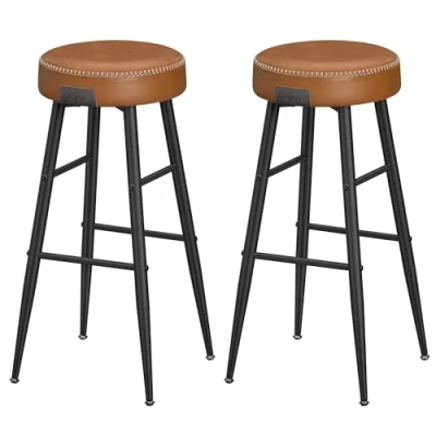 Afbeelding van VASAGLE EKHO Collection barkruk, set van 2, barstoel, keukenstoel, kunstleer, 76 cm hoog, voor keuken, eetkamer, eenvoudige montage, karamelbruin