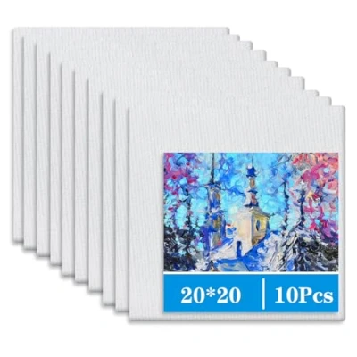 Afbeelding van Jomdjmskes Lot de 10 toiles à peindre, 20 x cm, blanches imprimées 100 % coton, pré étirées, panneaux pour peinture acrylique, huile, gouache et aquarelle