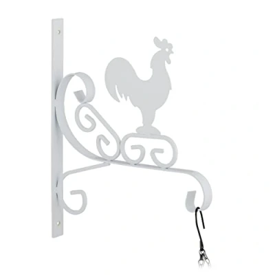 Afbeelding van Relaxdays plantenhaak hanging basket haak haan wanddecoratie ijzer wit