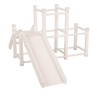 Afbeelding van KiddyMoon Houten speelplaats met glijbaan, klimtoren voor peuters, kinderkamer, Montessori speelkamer, wit