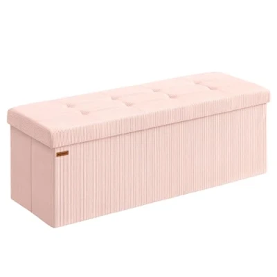 Afbeelding van SONGMICS Voetenbank met opbergruimte, opvouwbare bank, 38 x 110 cm, voetensteun, bedbank, opbergkist, belastbaar tot 300 kg, woonkamer, slaapkamer, hal, pastelroze LSF604R01