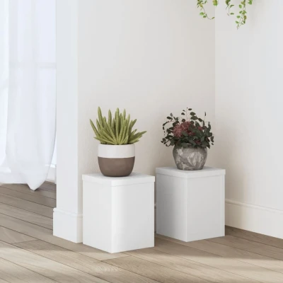 Afbeelding van Plantenstandaards 2 st 15x15x20 cm bewerkt hout wit