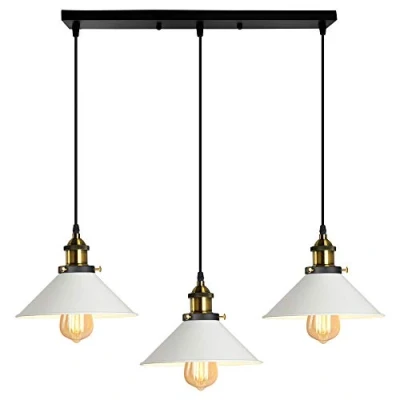 Afbeelding van IDEGU 3 hanglampen, industriële kroonluchter, plafondlamp, design, Edison, metaal, hanglamp met stanghouder, Ø 220 mm, wit
