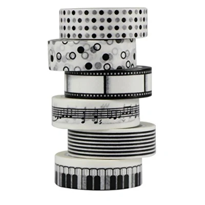 Afbeelding van UOOOM Washi tape 6 rollen 10 m x 15 mm zwart wit patroon voor scrapbooking decoratie (wit)