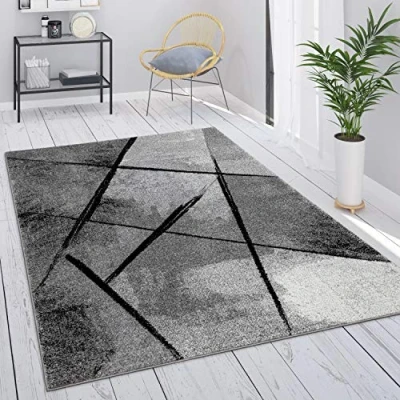 Afbeelding van Paco Home Vloerkleed Grijs Woonkamer Vintage Laagpolig Geometrisch Abstract Patroon 60x100 cm