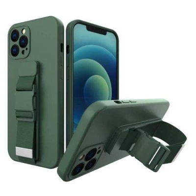 Afbeelding van Touwhoes gelhoes met sleutelkoord ketting handtas Samsung Galaxy S21 5G donkergroen