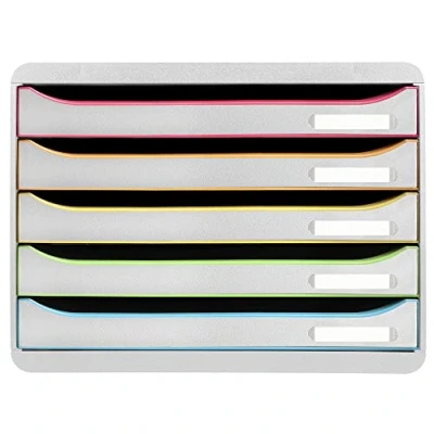 Afbeelding van Exacompta Ref. 308913D BIG BOX PLUS HORIZON 5 laden voor A4+ documenten Buitenafmetingen: diepte 27 x breedte 35,5 hoogte 27,1 cm Wit/Harlekijn / wit