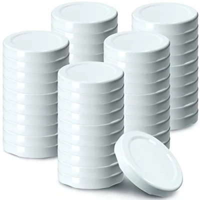 Afbeelding van KADAX Set van 50 schroefdeksels Ø 43 mm metaal geschikt voor weckpotten 40 ml met 4 inkepingen, inmaakpotten, deksel wit