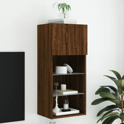 Afbeelding van Tv meubel met LED verlichting 40,5x30x90 cm bruineikenkleurig