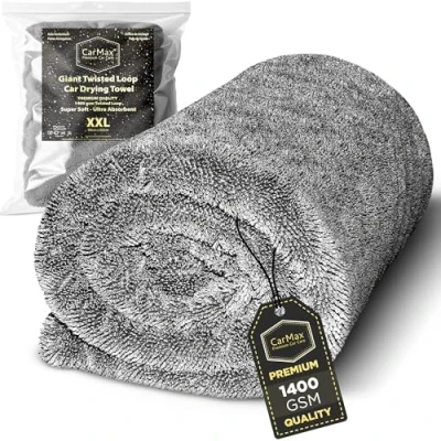 Afbeelding van CarMax Autodrooghanddoek met dubbelzijdige gedraaide lus van microvezel 1400 g/m² voor snel drogen zonder strepen en details, verkrijgbaar in XXL (90 cm x 60 cm) XL (60 40