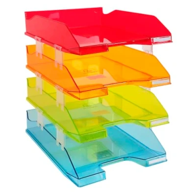 Afbeelding van 4 pack Premium mailbox Combo Midi DIN A4 inclusief spacers. Ideale brievenmanden voor uw organisatie. Robuuste en stapelbare Opbergmanden, kleur graded translucent