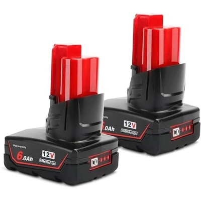 Afbeelding van Powarobor 2 x M12B6 12V 6,0 Ah lithium ion reserveaccu voor Milwaukee M12 Li Power Tool met led display 48 11 2460