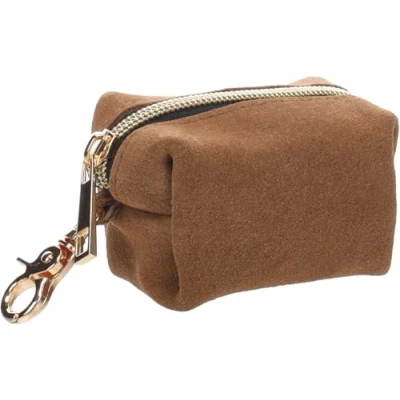 Afbeelding van Flamingo Sueda dispenser voor poepzakjes, bruin, 8 x 5 cm, inclusief 1 rol, met ritssluiting en karabijnhaak