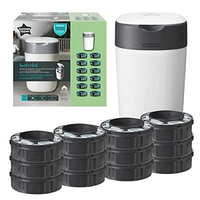 Afbeelding van Tommee Tippee Milieuvriendelijke Twist &amp; Click Luieremmer met 12 Navulcassettes Wit