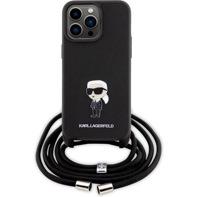 Afbeelding van iPhone 15 Pro Max Backcase hoesje Karl Lagerfeld Effen Zwart Kunstleer
