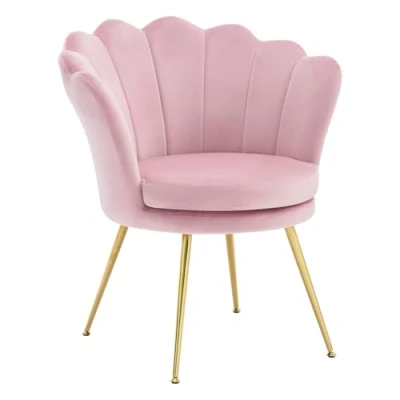 Afbeelding van WOLTU relaxstoel met bloemblaadjes, voor slaapkamer, woonkamer metalen poten, belastbaar tot 150 kg, roze, SKS49rs