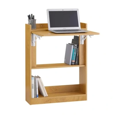Afbeelding van SoBuy FWT92 W Opklapbaar Bureau Wit Houten Compositie met Opbergplanken