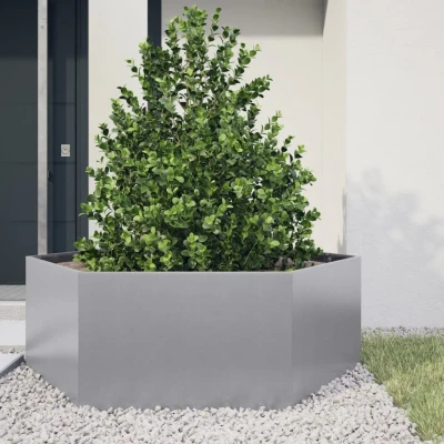Afbeelding van vidaXL Plantenbak zeshoek 138x120x45 cm gegalvaniseerd staal