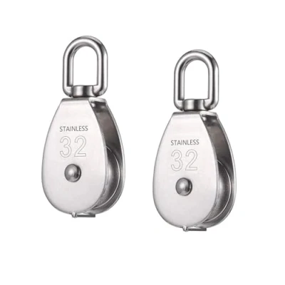 Afbeelding van 2 stuks hefkatrol van roestvrij staal 304 met belasting 250 kg, katrol voor kabel, enkele M32 kraan, draaibaar, draad, 32 mm (zilver)