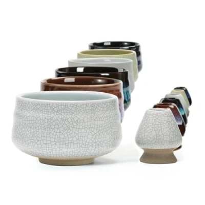 Afbeelding van TEANAGOO matcha garde en houder voor kom garde, Chasen Stand, MB 5, 510 ml, 2 stuks/doos, mat ivoorwit met zwarte stiksels, mokken..