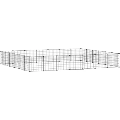 Afbeelding van vidaXL Huisdierenkooi met deur 28 panelen 35x35 cm staal zwart