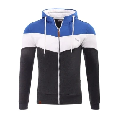 Afbeelding van Reslad Sweat à capuche pour homme Pull zippé en coton confortable RS 1007, Bleu/anthracite, 3XL