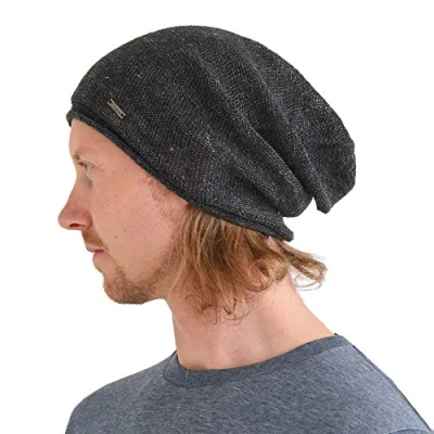Afbeelding van CHARM Linnen Zomer Gebreide Vallende Muts Koeling Hoed Unisex Heren Dames Licht Dun Slouchy Zacht Ademend 100% Japanse Beanie, zwart.