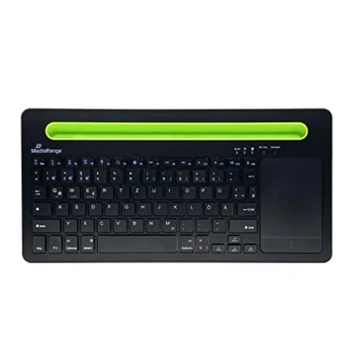 Afbeelding van MediaRange, Compact draadloos multi pairing Bluetooth toetsenbord met 78 toetsen en touchpad, QWERTZ (DE/AT/CH), zwart/groen